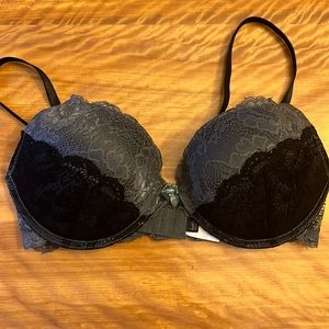 Black and grey lace push up bra